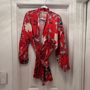 Urban Outfitters Red Floral Robe with belt